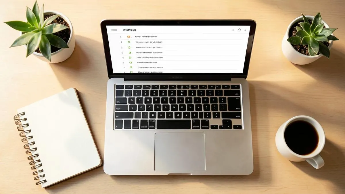 Escritorio con portátil mostrando una lista de diez formas de ganar dinero por internet