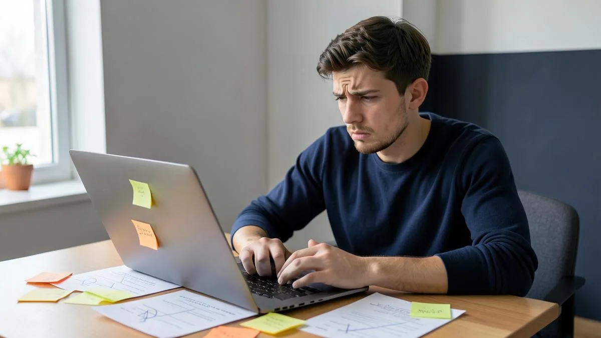 Emprendedor revisando los errores de su primer proyecto online